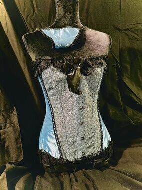 Blue Satin & Black Lace Corset Top with Bow. Brand New.